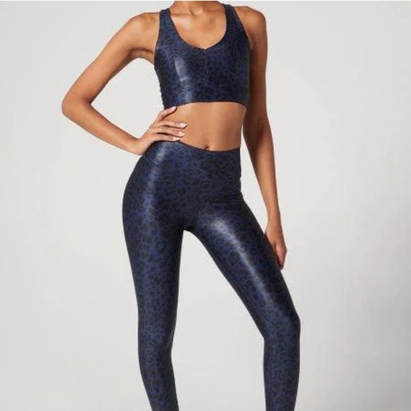 Wear It To Heart Bowie High Waist Yoga Pants / Legging - Satin Cheetah Navy - S - Picture 2 of 4